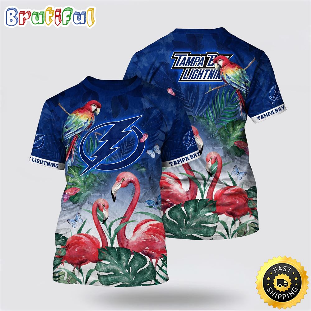 NHL Tampa Bay Lightning All Over Print T Shirt Tropical Parrot And Flamingo Motifs Summer T Shirt 1 bsd4ko.jpg