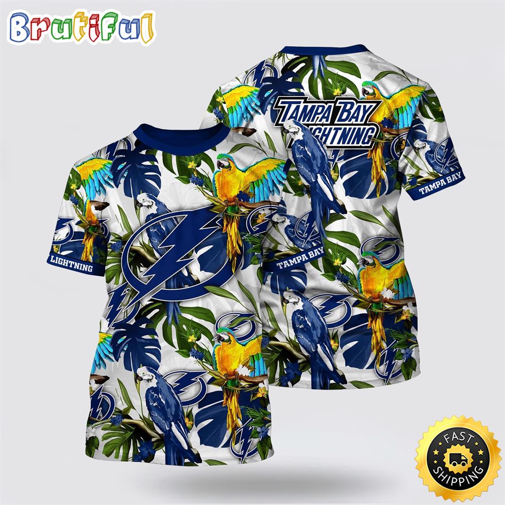 NHL Tampa Bay Lightning All Over Print T Shirt Tropical Parrot Pattern Summer T Shirt 1 c1qtyg.jpg