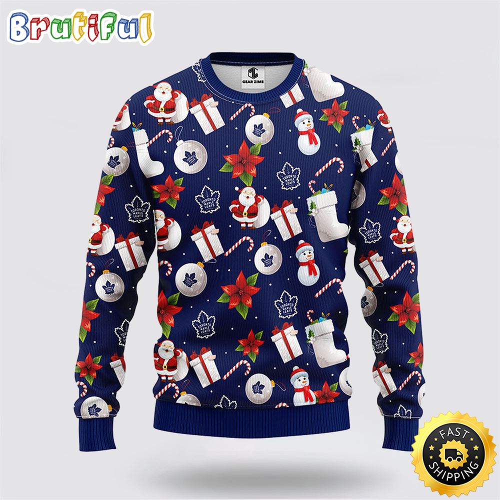 NHL Toronto Maple Leafs Ugly Sweater Santa Claus Snowman Ugly Christmas Sweater znraot.jpg