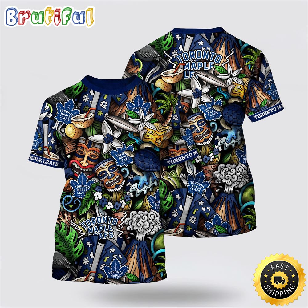 NHL Toronto Maple Tikis All Over Print T Shirt Tropical Tiki Pattern Summer T Shirt 1 bet5vr.jpg