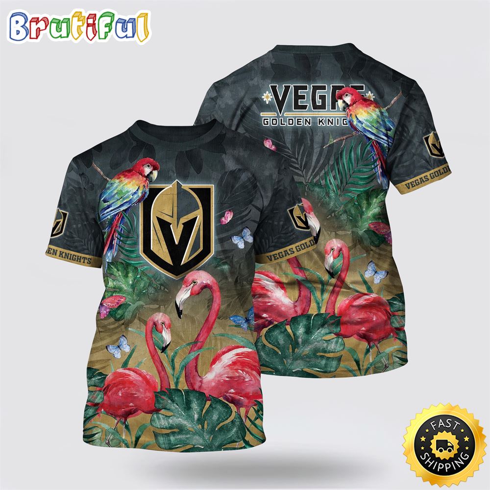 NHL Vegas Golden Knights All Over Print T Shirt Tropical Parrot And Flamingo Motifs Summer T Shirt 1 k50i45.jpg