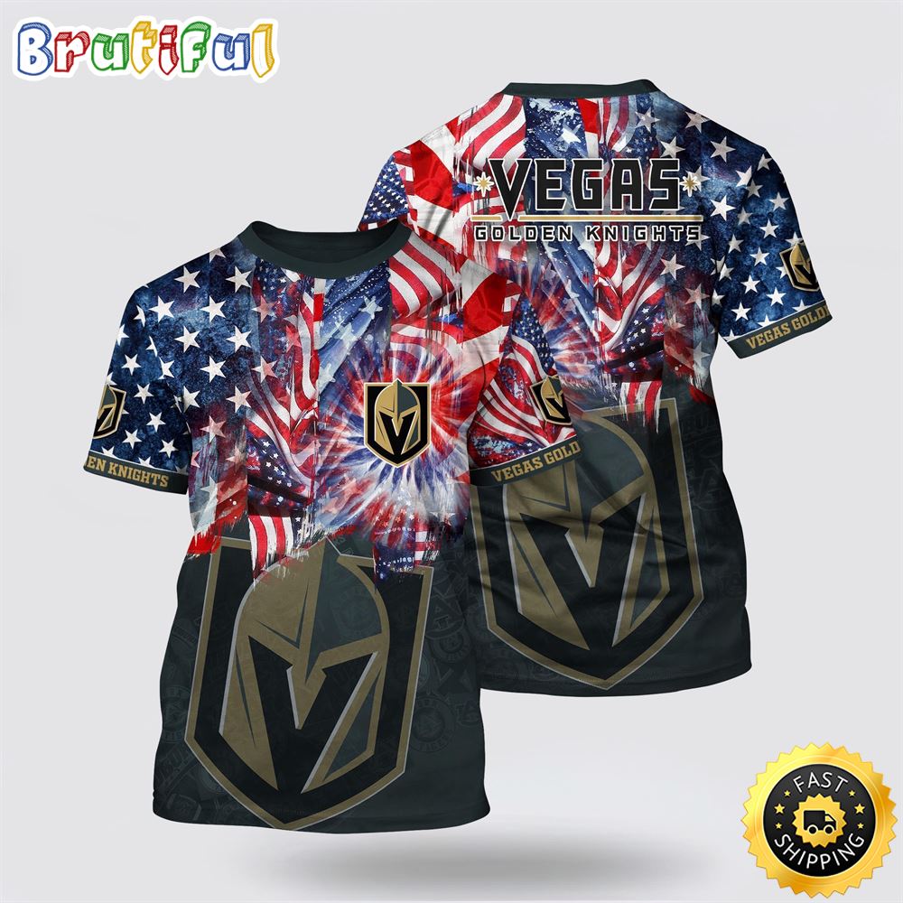 NHL Vegas Golden Knights All Over Print T Shirt With American Independence Day Pattern Summer T Shirt NHL Vegas Golden Knights All Over Print T Shirt With American Independence Day Pattern Summer T Shirt