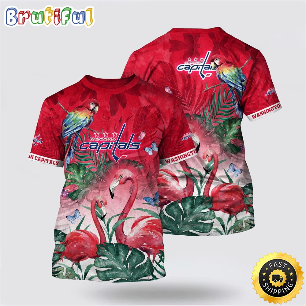 NHL Washington Capitals All Over Print T Shirt Tropical Parrot And Flamingo Motifs Summer T Shirt 1 vo3kcl.jpg