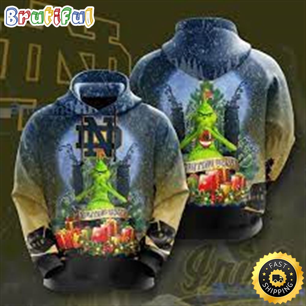Notre Dame Fighting Irish Grinch Chirstmas Gift 3D Hoodie hit5x5