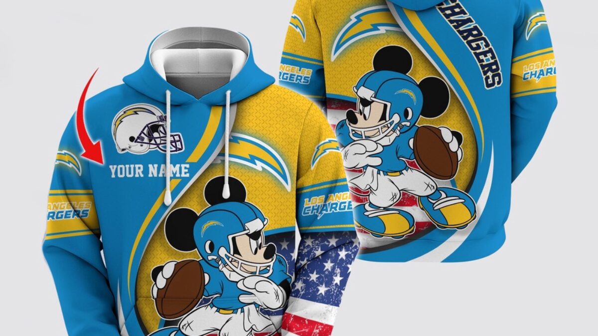 Personalized NFL Los Angeles Chargers Hoodie Mickey Mouse 100 Year