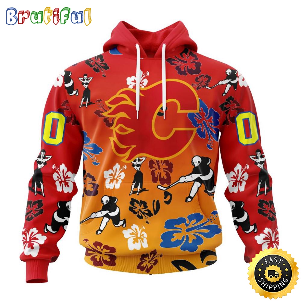 Personalized NHL Calgary Flames Hoodie Hawaiian Style Design For Fans Unisex 3D Hoodie lwqwfj