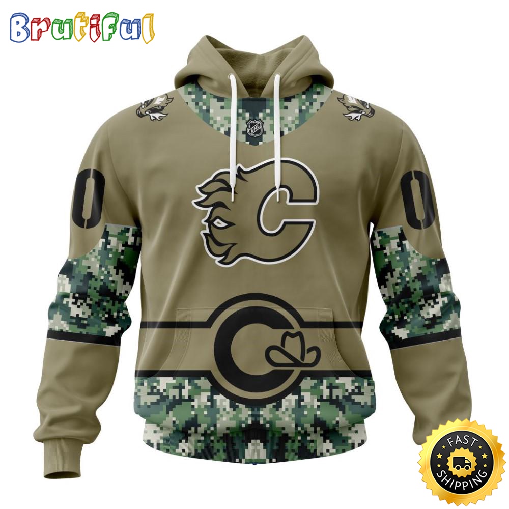 Personalized NHL Calgary Flames Hoodie Military Camo With City Or State Flag 3D Hoodie Unisex Tshirt Hoodie yi23wu