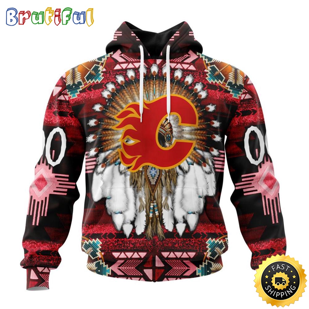 Personalized NHL Calgary Flames Hoodie Special Native Costume Design 3D Hoodie Unisex Tshirt Hoodie qipsu1