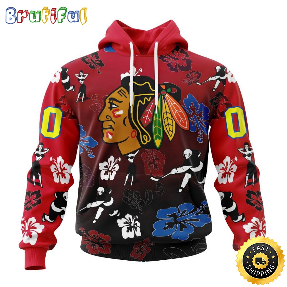 Personalized NHL Chicago BlackHawks Hoodie Hawaiian Style Design For Fans Unisex 3D Hoodie hoskne