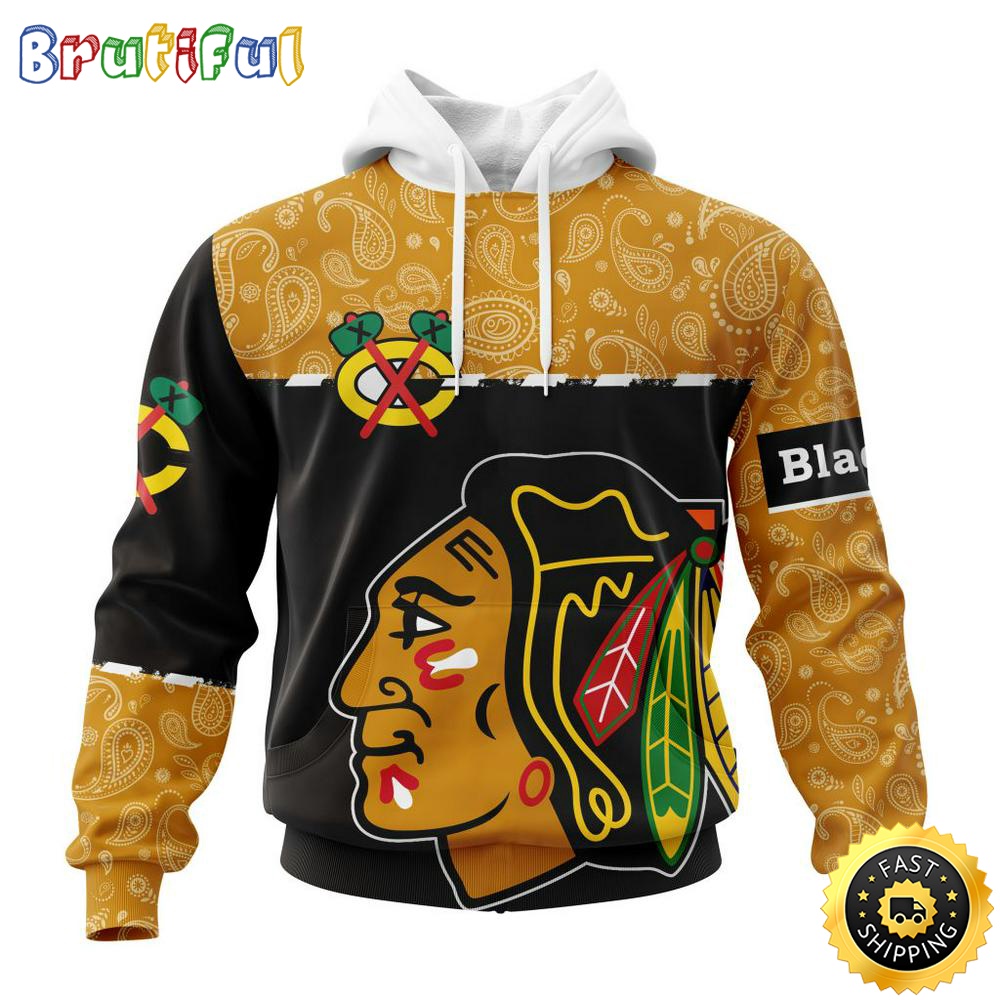 Personalized NHL Chicago BlackHawks Hoodie Specialized Hockey With Paisley All Over Print Hoodie Unisex Tshirt Hoodie oiyzvn