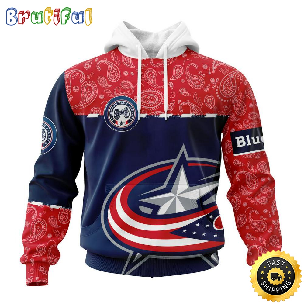 Personalized NHL Columbus Blue Jackets Hoodie Specialized Hockey With Paisley All Over Print Hoodie Unisex Tshirt Hoodie rhga8e