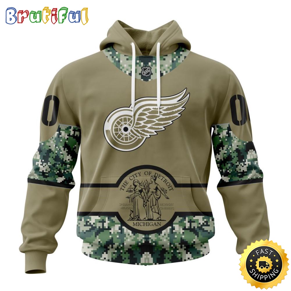 Personalized NHL Detroit Red Wings Hoodie Military Camo With City Or State Flag 3D Hoodie Unisex Tshirt Hoodie zla9pg