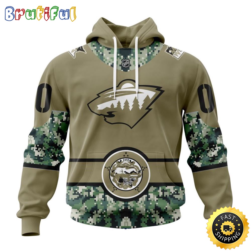 Personalized NHL Minnesota Wild Hoodie Military Camo With City Or State Flag 3D Hoodie Unisex Tshirt Hoodie cbjzla