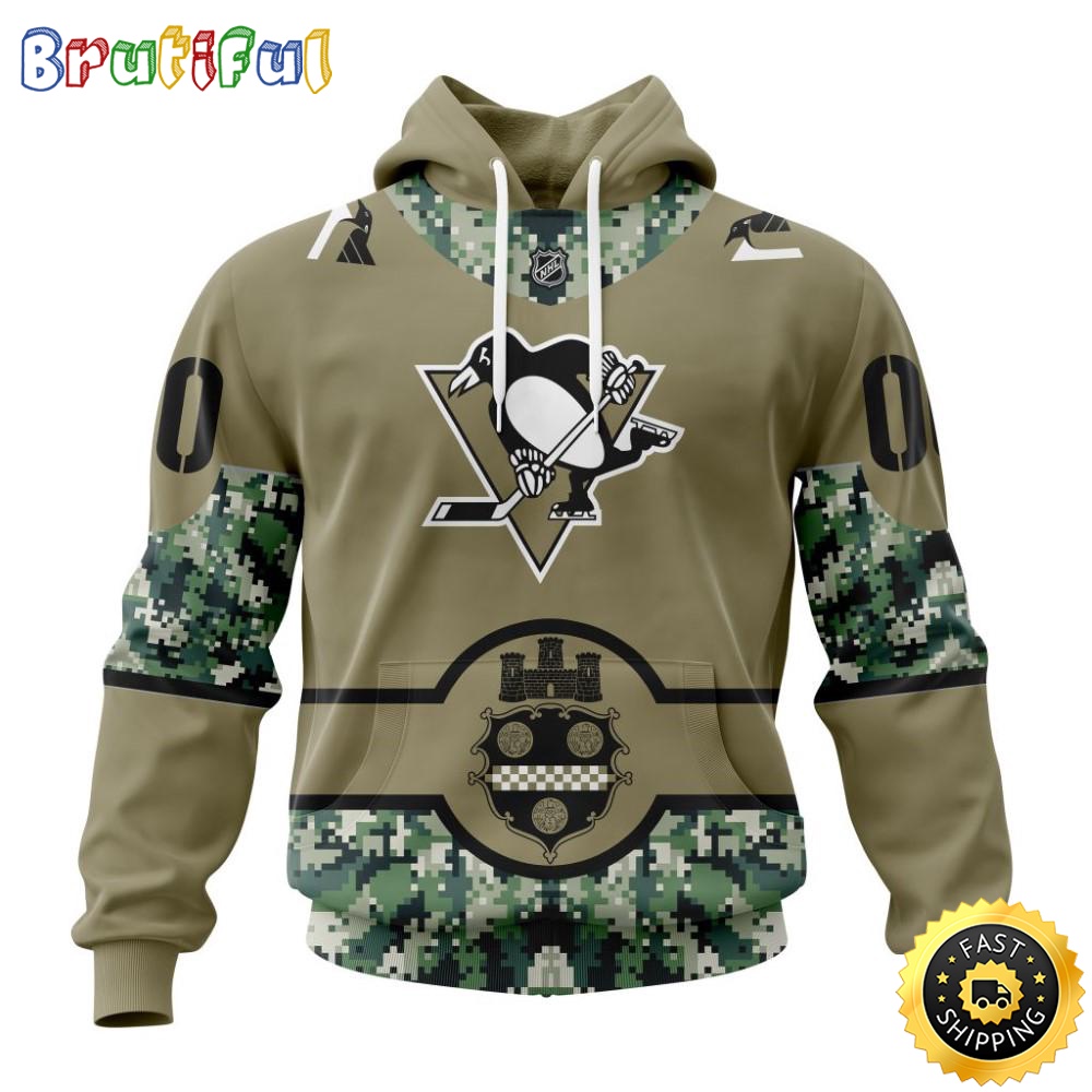 Personalized NHL Pittsburgh Penguins Hoodie Military Camo With City Or State Flag 3D Hoodie Unisex Tshirt Hoodie esbfcj