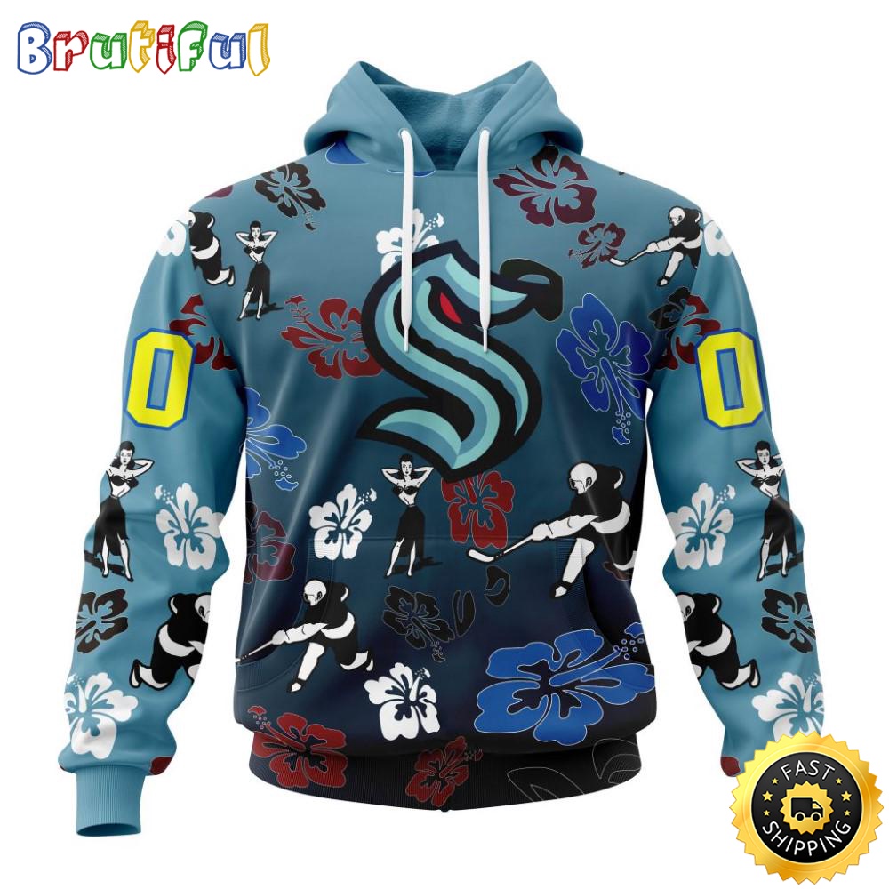 Personalized NHL Seattle Kraken Hoodie Hawaiian Style Design For Fans Unisex 3D Hoodie buvwra