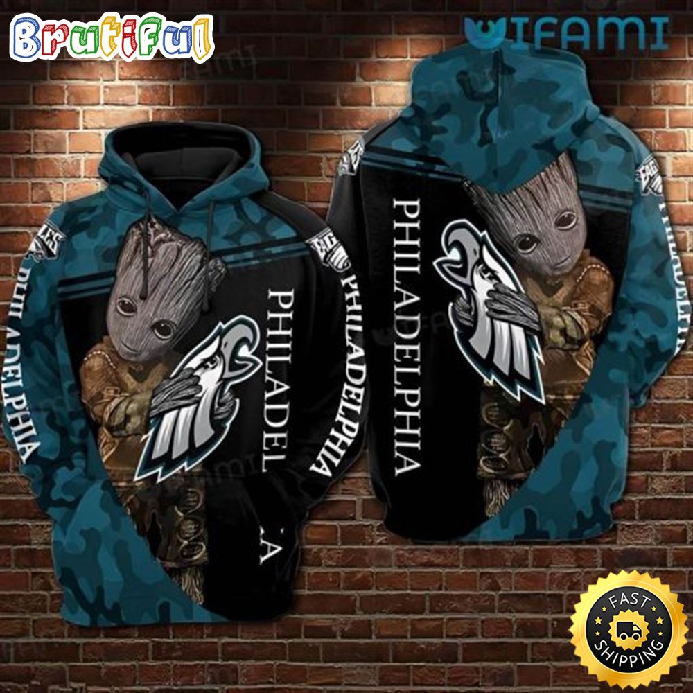Philly Eagles Hoodie 3d Groot Hugging Logo Philadelphia Eagles Gift mcwkrg