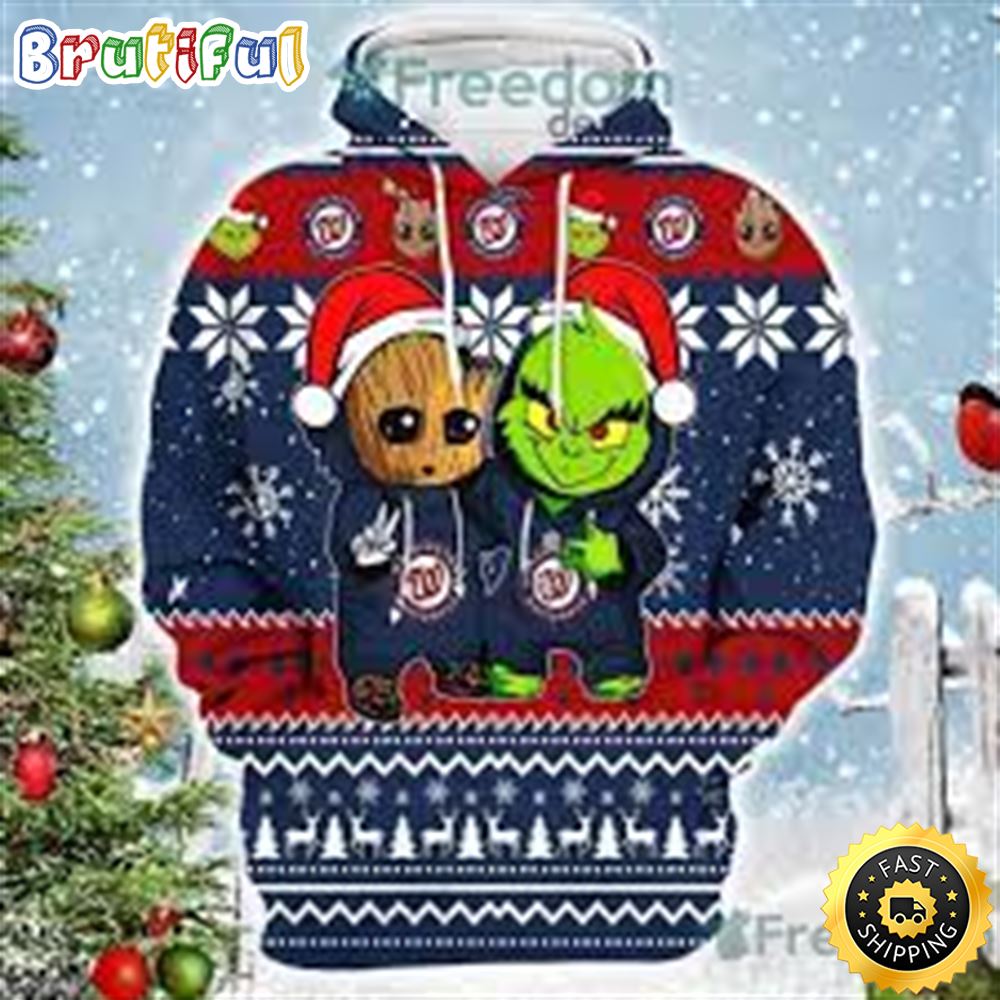 Washington Nationals Baby Groot And Grinch Best Friends Christmas 3D Hoodie wqyxcf