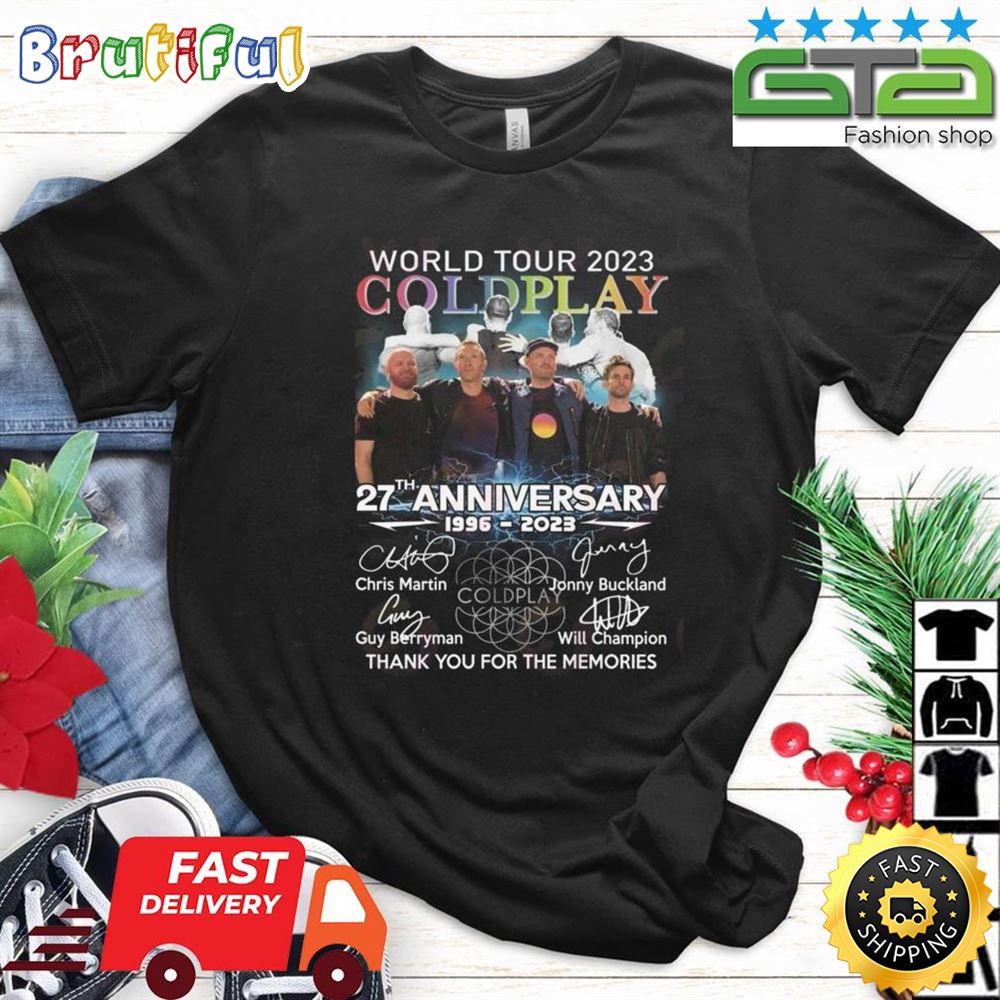 World Tour 2023 Coldplay 27th Anniversary 1996 2023 Thank You For The Memories Signatures Shirt ewhlg8