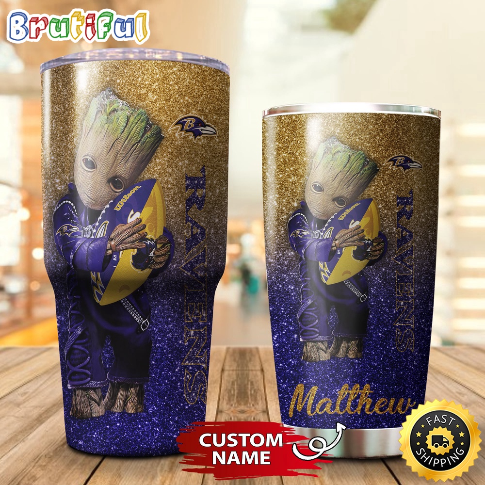 Custom Name NFL Baltimore Ravens Tumbler Baby Groot Loves Rugby Tumbler mwhipx.jpg