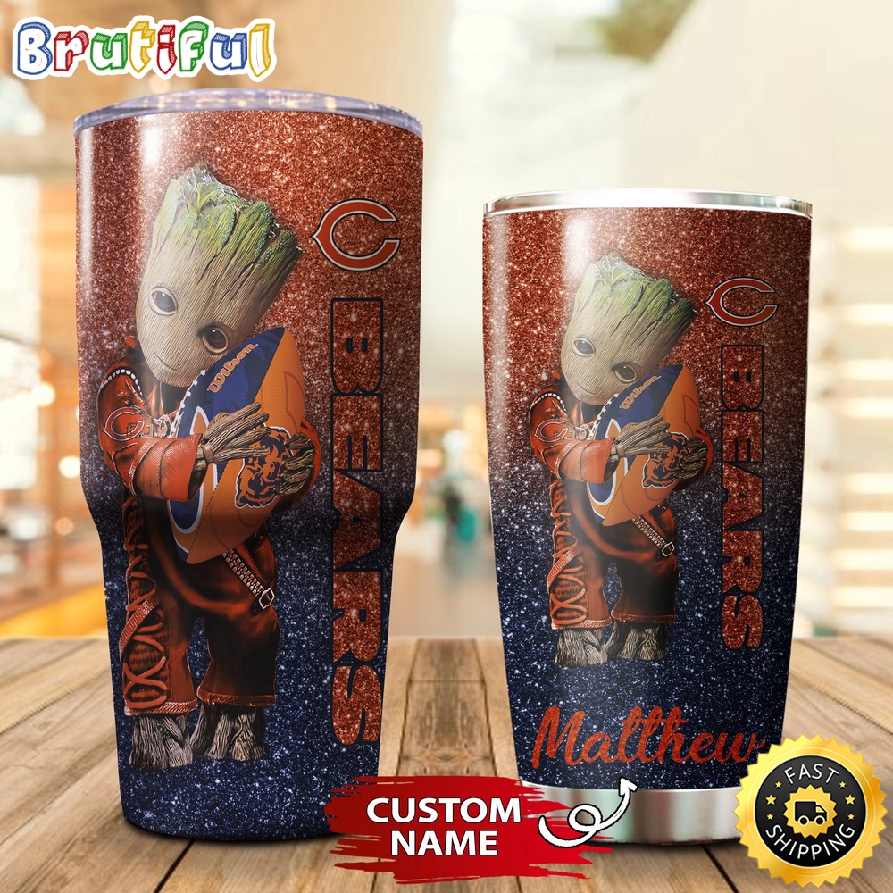 Custom Name NFL Chicago Bears Tumbler Baby Groot Loves Rugby Tumbler d7qkct.jpg