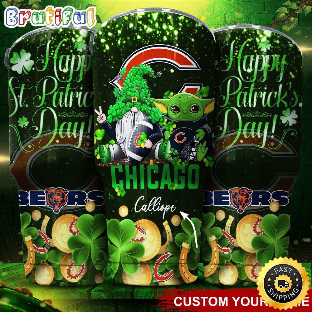 Custom Name NFL Chicago Bears Tumbler Baby Yoda Happy Patricks Day Tumbler njz5pa.jpg