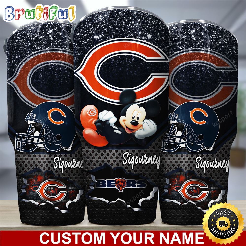 Custom Name NFL Chicago Bears Tumbler Mickey Mouse Tumbler For Football Fans cdjvnd.jpg