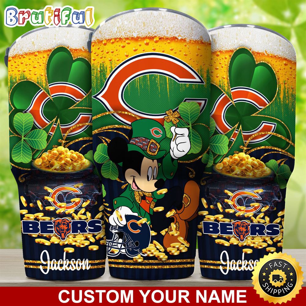 Custom Name NFL Chicago Bears Tumbler Nfl Tumbler Patricks Day Mickey For Sports Fans h1bpo5.jpg