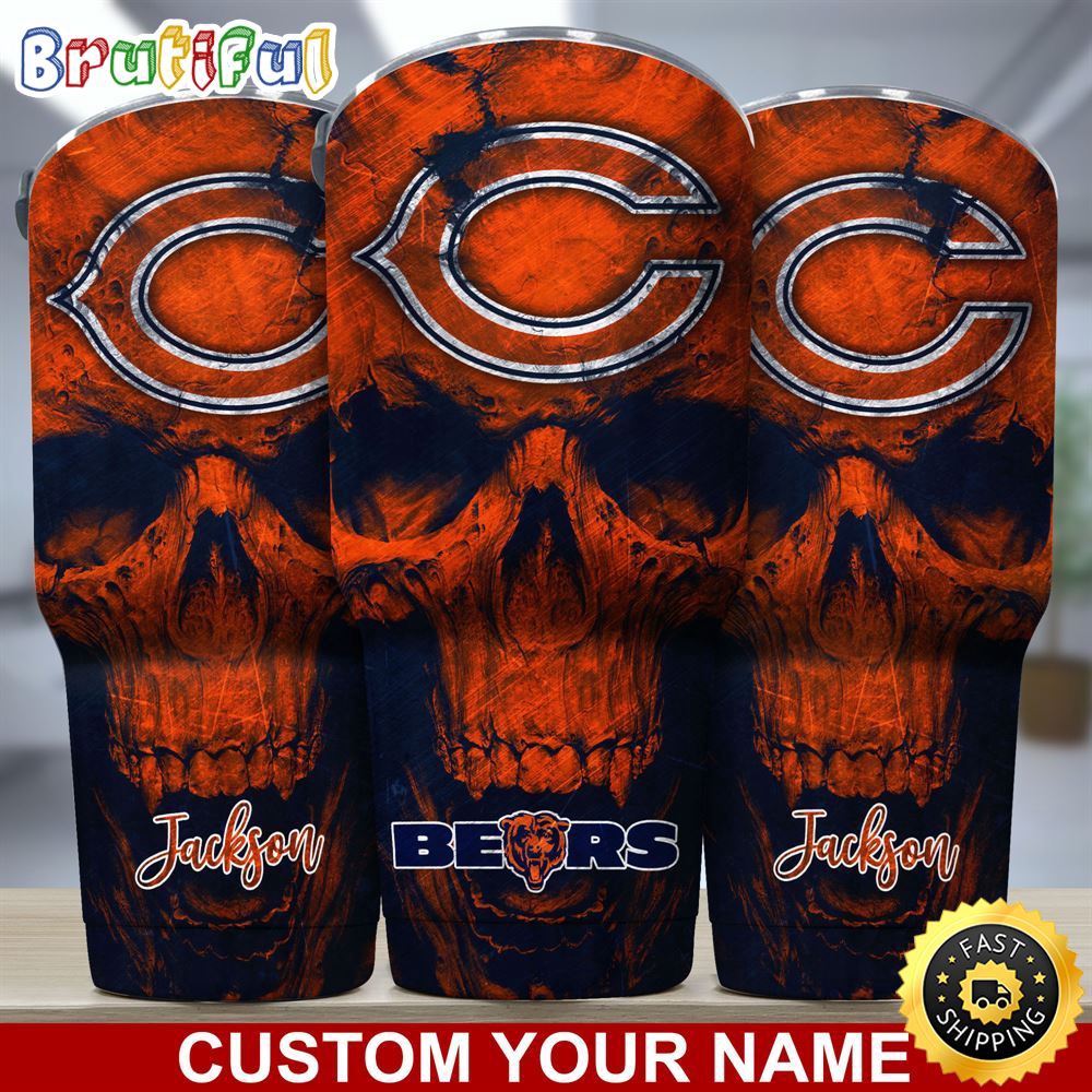 Custom Name NFL Chicago Bears Tumbler Skull Pattern For Sports Fan zklqpi.jpg