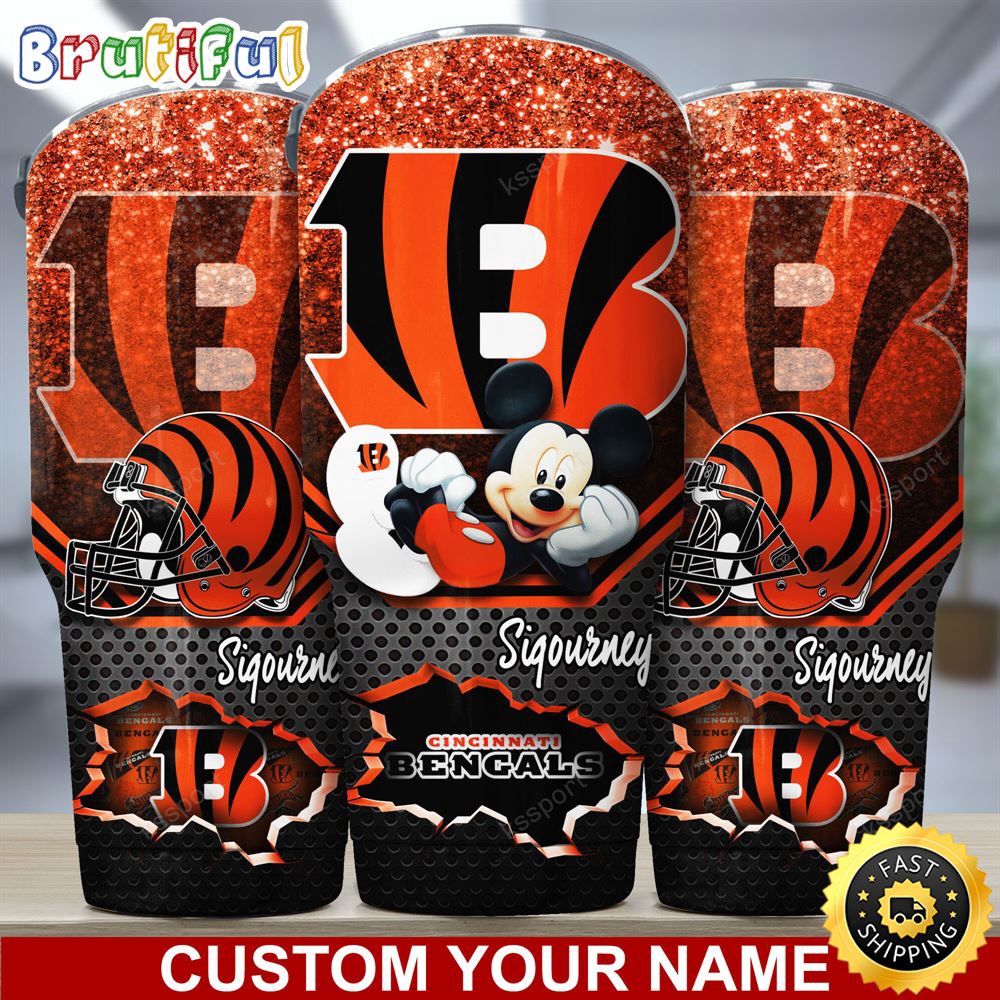 Custom Name NFL Cincinnati Bengals Tumbler Mickey Mouse Tumbler For Football Fans ybmoa1.jpg