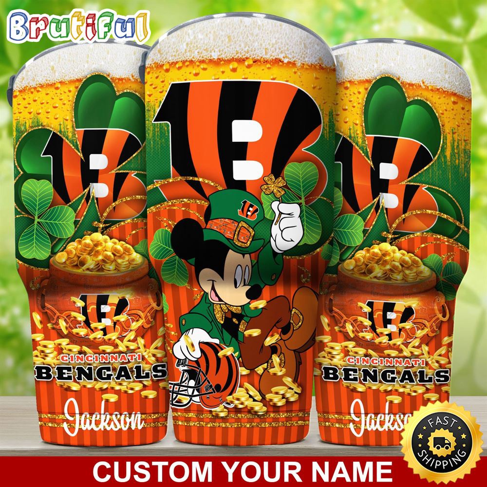 Custom Name NFL Cincinnati Bengals Tumbler Nfl Tumbler Patricks Day Mickey For Sports Fans kwewkc.jpg