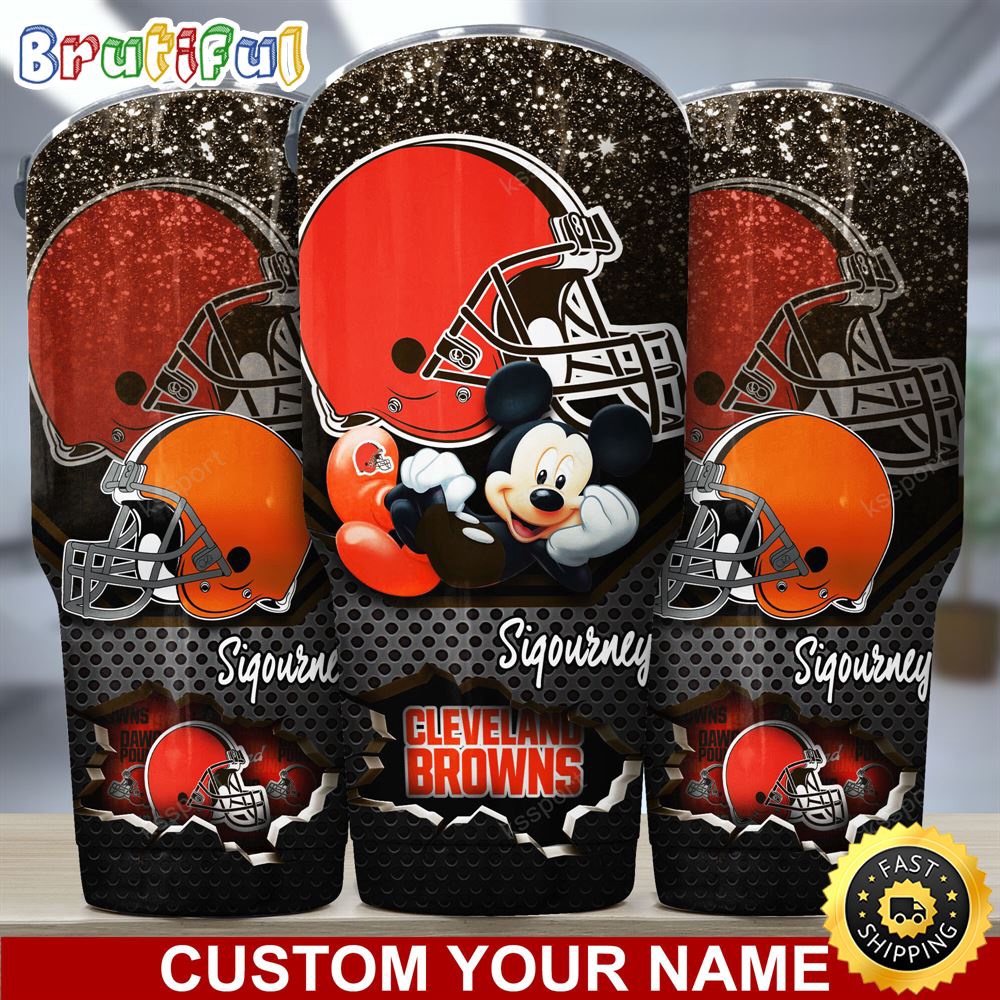 Custom Name NFL Cleveland Browns Tumbler Mickey Mouse Tumbler For Football Fans ulscy0.jpg