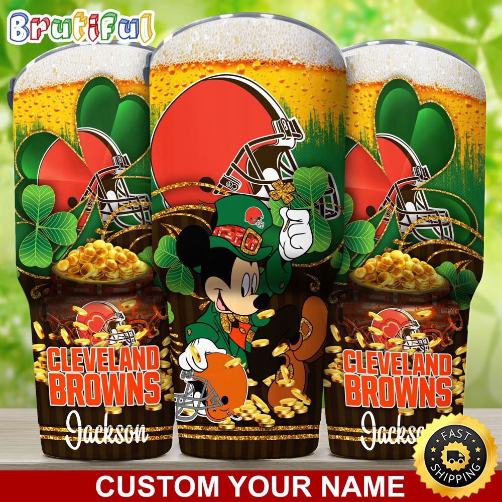 Custom Name NFL Cleveland Browns Tumbler Nfl Tumbler Patricks Day Mickey For Sports Fans ssovek.jpg