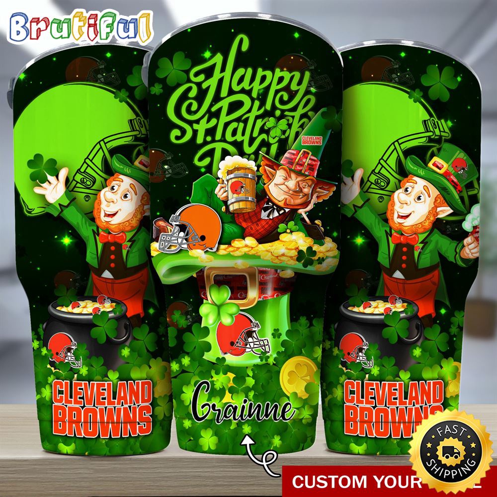 Custom Name NFL Cleveland Browns Tumbler The Saint Patricks Day Tumbler For Fans t2krlu.jpg