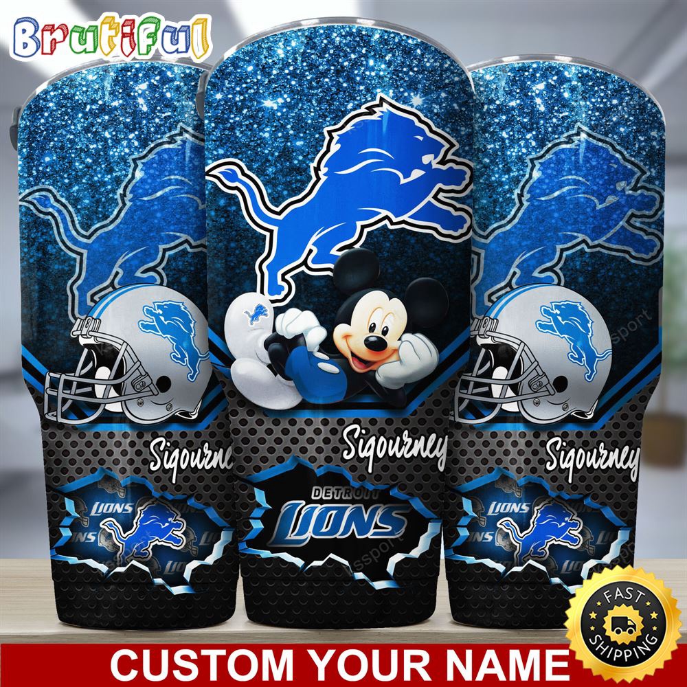 Custom Name NFL Detroit Lions Tumbler Mickey Mouse Tumbler For Football Fans siwkh1.jpg