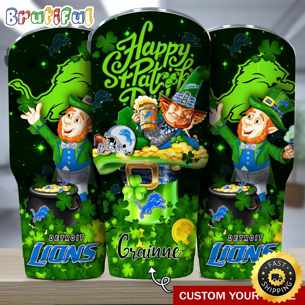 Custom Name NFL Detroit Lions Tumbler The Saint Patricks Day Tumbler For Fans pui2jj.jpg