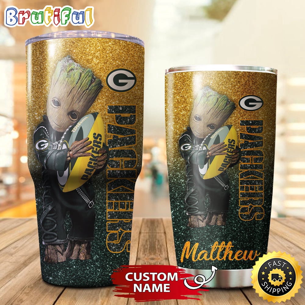 Custom Name NFL Green Bay Packers Tumbler Baby Groot Loves Rugby Tumbler faituh.jpg