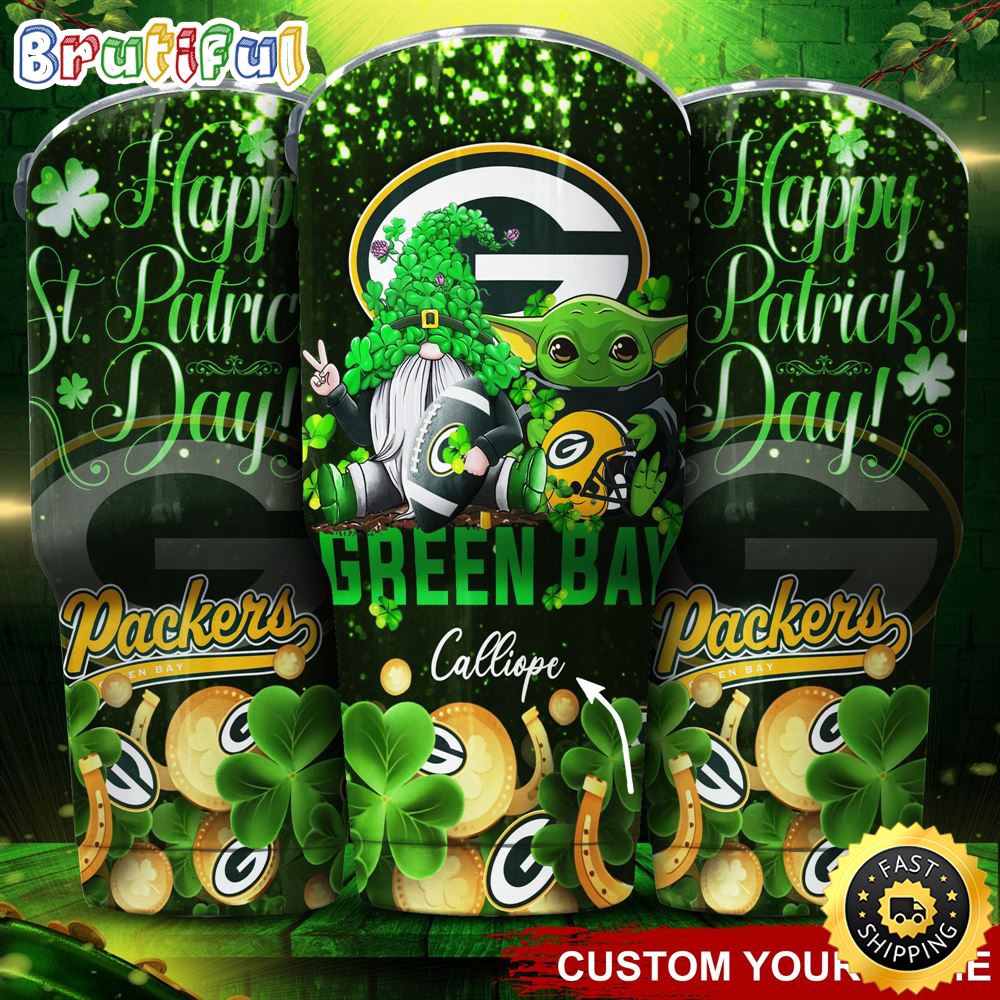 Custom Name NFL Green Bay Packers Tumbler Baby Yoda Happy Patricks Day Tumbler b2xa8n.jpg
