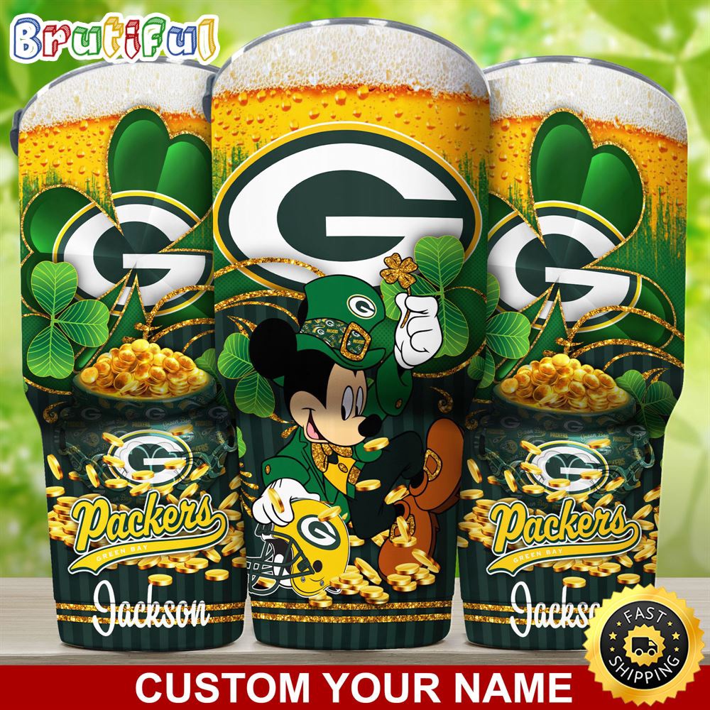Custom Name NFL Green Bay Packers Tumbler Nfl Tumbler Patricks Day Mickey For Sports Fans kwfm1m.jpg
