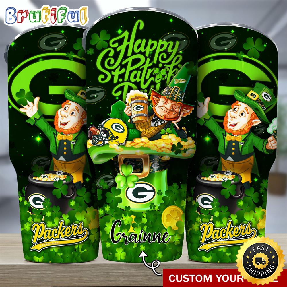 Custom Name NFL Green Bay Packers Tumbler The Saint Patricks Day Tumbler For Fans amdkrs.jpg
