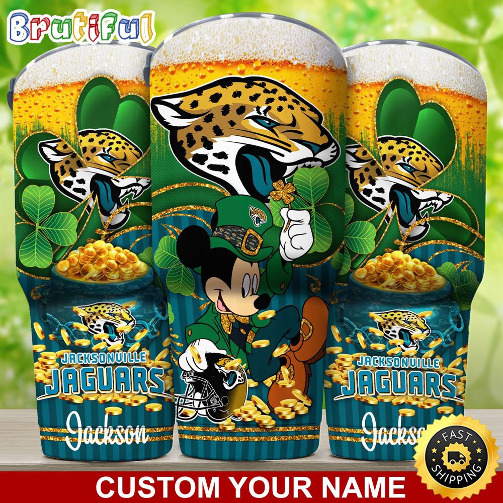 Custom Name NFL Jacksonville Jaguars Tumbler Nfl Tumbler Patricks Day Mickey For Sports Fans pmctgh.jpg