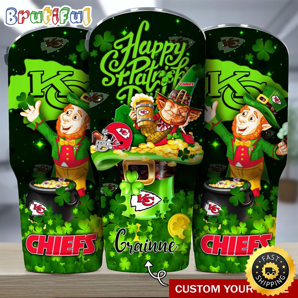 Custom Name NFL Kansas City Chiefs Tumbler The Saint Patricks Day Tumbler For Fans z9zibr.jpg