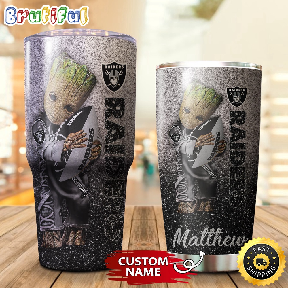 Custom Name NFL Las Vegas Raiders Tumbler Baby Groot Loves Rugby Tumbler qgt2nq.jpg