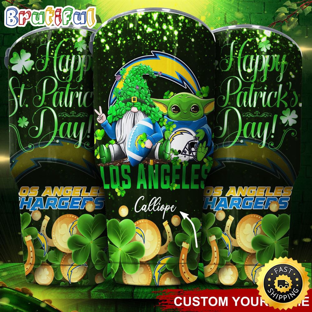 Custom Name NFL Los Angeles Chargers Tumbler Baby Yoda Happy Patricks Day Tumbler jzmqco.jpg