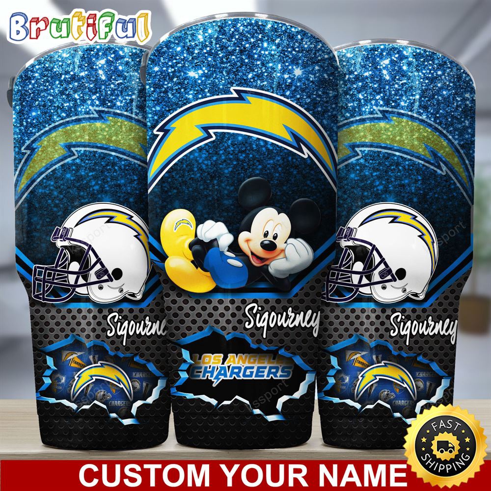 Custom Name NFL Los Angeles Chargers Tumbler Mickey Mouse Tumbler For Football Fans fjynid.jpg