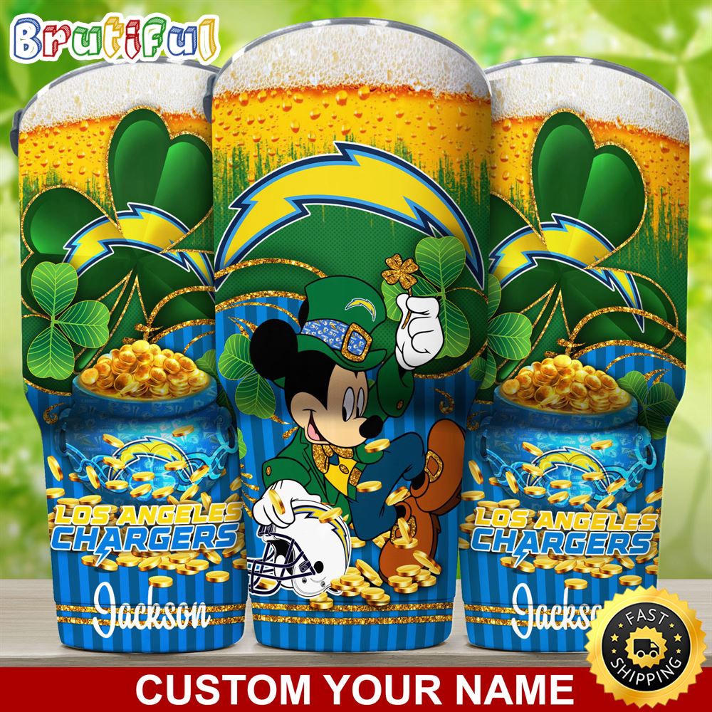 Custom Name NFL Los Angeles Chargers Tumbler Nfl Tumbler Patricks Day Mickey For Sports Fans l6zjhc.jpg