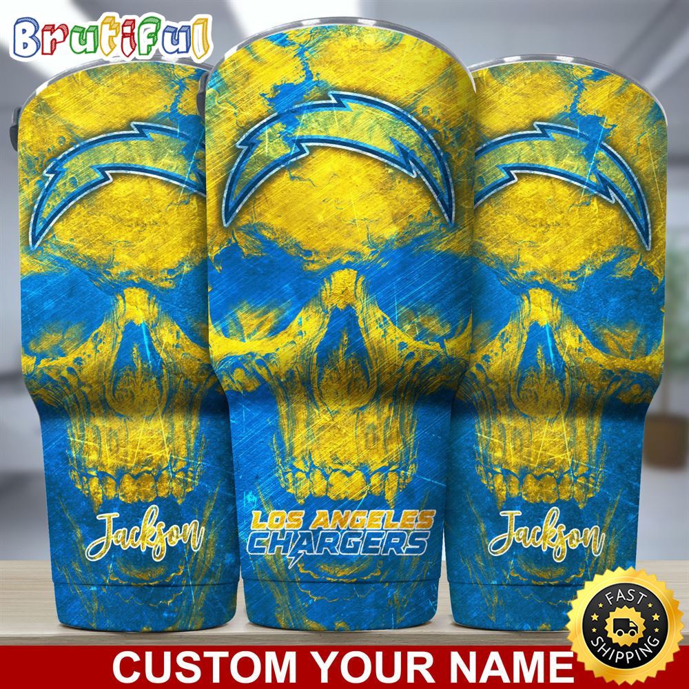 Custom Name NFL Los Angeles Chargers Tumbler Skull Pattern For Sports Fan h4jy1o.jpg