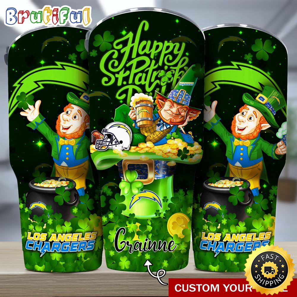 Custom Name NFL Los Angeles Chargers Tumbler The Saint Patricks Day Tumbler For Fans yovqik.jpg