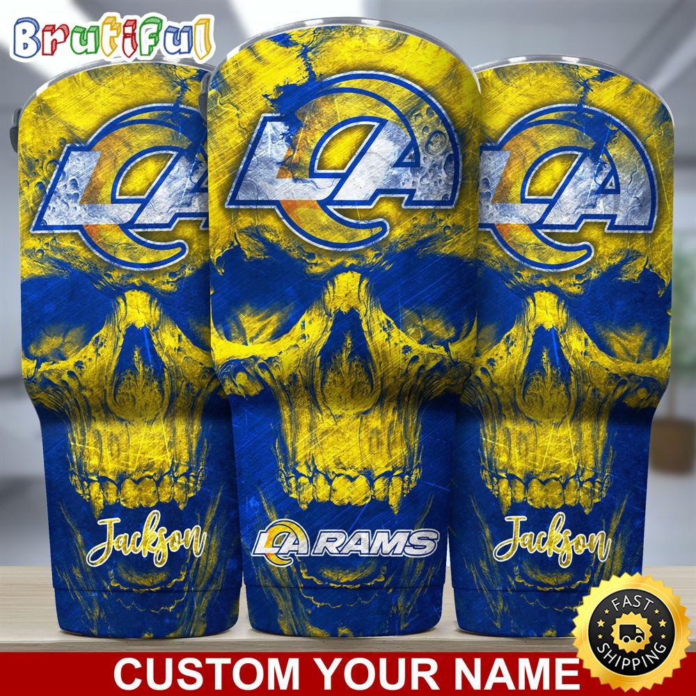Custom Name NFL Los Angeles Rams Tumbler Skull Pattern For Sports Fan zenmgh.jpg