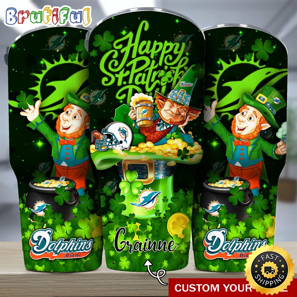 Custom Name NFL Miami Dolphins Tumbler The Saint Patricks Day Tumbler For Fans cofens.jpg
