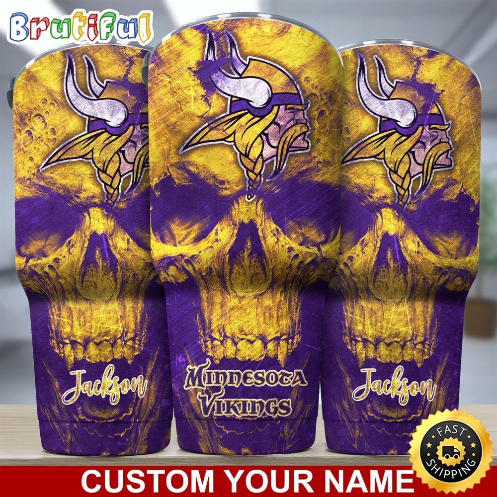 Custom Name NFL Minnesota Vikings Tumbler Skull Pattern For Sports Fan c5edvq.jpg